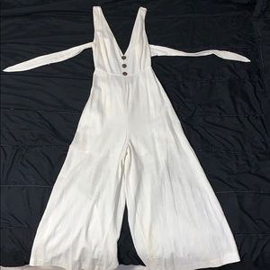 Calf-length Flared Capri Romper; Ties in Back